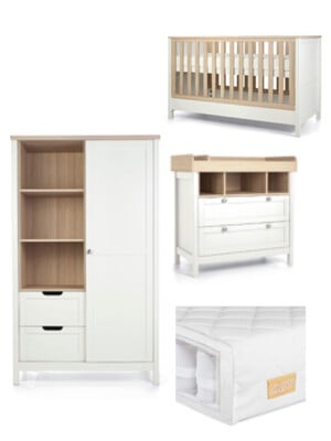 Harwell 4 Piece Cotbed with Dresser Changer, Wardrobe, and Essential Pocket Spring Mattress Set